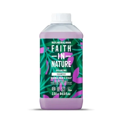 Image of Faith In Nature Natural Lavender &amp; Geranium Shampoo, Balancing for Normal Hair Scalp, Vegan Cruelty Free, No SLS, Silcones or Parabens, 2.5L Refill