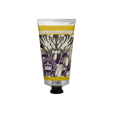 Image of The English Soap Company Royal Botanical Gardens Kew Hand Cream, Moisturising Cream for Men and Women, Orchid &amp; Vanilla Scent 75ml