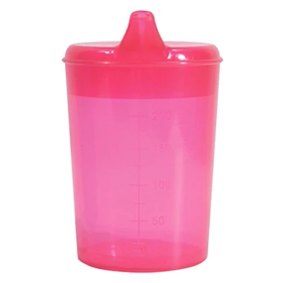 Image of Drinking/Feeding Cup with 2 Spouts and graduated measurements on Side. Narrow Spout for drinking Liquids, Wider more Solid or Blended Food. Easy to hold use. Reduces risk of Spillage.