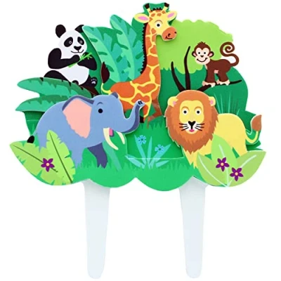 Image of Culpitt Jungle Cake Topper, 3 Layer Gumpaste Animal Decoration, Colourful Time Saving With Lion, Elephant, Monkey, Giraffe, Panda, 140 x 155mm, 21371, Multicolour