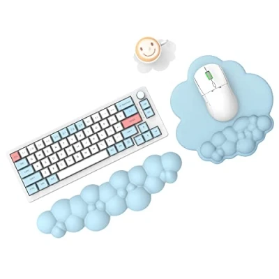 Image of MAMBASNAKE Cloud Mouse Pad and Keyboard Wrist Rest Support Set with Coaster, Comfortable Memory Foam Cushion Mousepad Non Slip Base, Ergonomic Easy Typing Pain Relief Blue