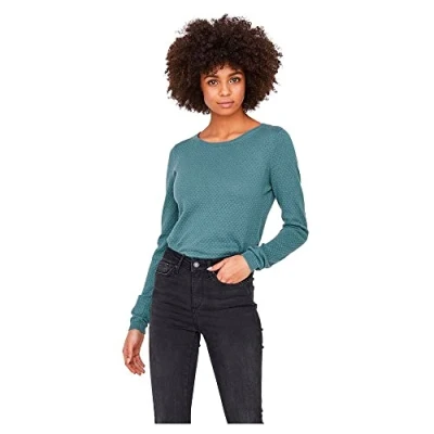 Image of VERO MODA Women&#039;s VMCARE Structure Ls O Neck Blouse Noos Jumper, Blue (North Atlantic), 8 / S (EU)