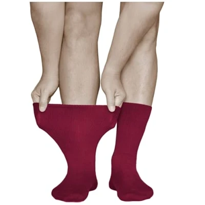 Image of vitsocks Men&#039;s Extra Wide Top Loose Fitting Diabetic Socks (3 PAIRS) Swollen Feet Ankles Legs, wine red, 8.5 9.5