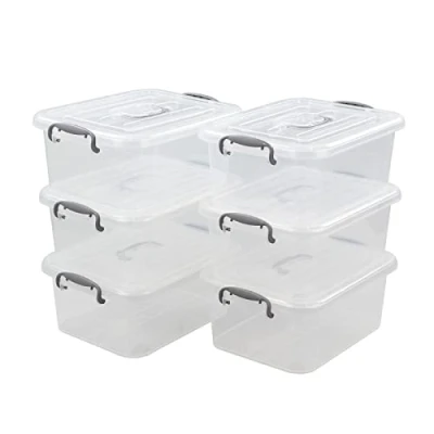 Image of Afromy 6 Pack 8 L Storage Boxes, Plastic Latch Box with Lid/Handle, Clear