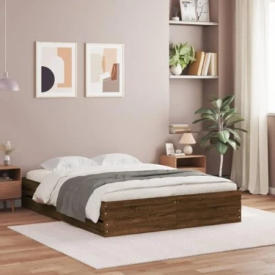 Image of vidaXL Small Double Bed Frame &amp; Storage Drawers Engineered Wood, Brown Oak, 120x190 cm, Modern Bedroom