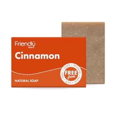 Image of Friendly Soap Warm &amp; Comforting Cinnamon (95g), Plant Based, Cruelty Free, Made By Hand, No Preservatives or Sulphates, Sustainable