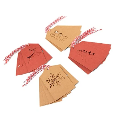 Image of Christmas Luxury Kraft Gift Tags with Cotton String Die Cut Eco Friendly