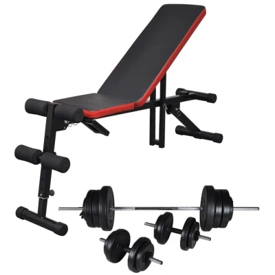 Image of vidaXL Adjustable Sit up Bench with Barbell and Dumbbell Set 60.5 kg