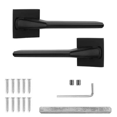 Image of Decoranddecor Black Door Handles Internal Aluminium Matt Handle Sets for Wooden Interior Doors Bedrooms &amp; Bathroom Pera Range