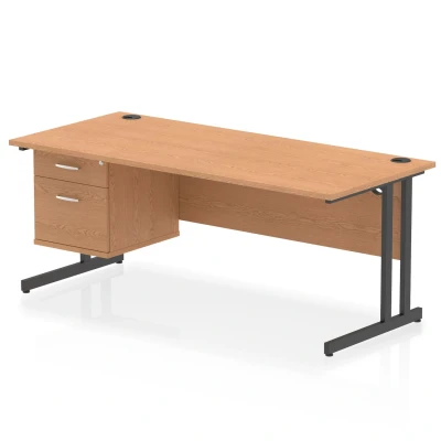 Image of Impulse 1800x800 Desk Oak/Black Cantilever Leg 1x2 Drawer Fixed Ped