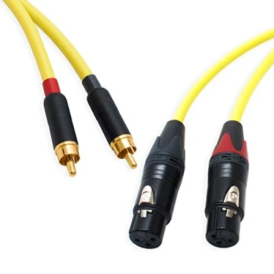 Image of Pseudo Balanced RCA Phono to Female XLR Lead (PAIR). Van Damme &amp; Neutrik Cable (1m, Yellow)