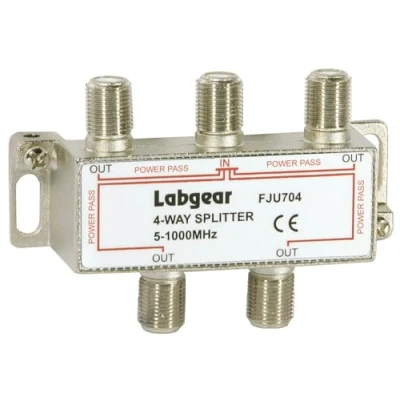 Image of TV Aerial Splitter Labgear UHF 4 way Signal with 7.4 dB Loss, F Type DC Pass All Ports, Operating Frequency of 5 1000MHZ