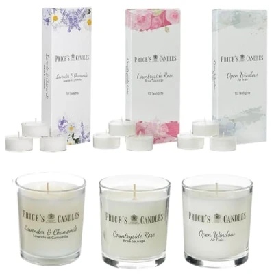 Image of Price&#039;s Candles Limited Edition Luxury Scented Tea Lights &amp; Set 250+ Hours Prices Candle with Lovely Fresh Fragrances Light Jars Bundle