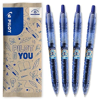 Image of PILOT Pack of 4 B2P Gel 0.7 Ink Roller Ball Pen Medium Begreen Blue