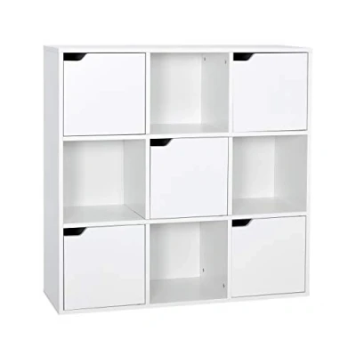 Image of Meerveil Bookcase White, 9 Cube Storage Unit, 3 Tier Bookshelf with 5 Doors, Wooden Shelf Organiser Display Cabinet for Living Room, Bedroom, Home Office, 90 x 30 cm