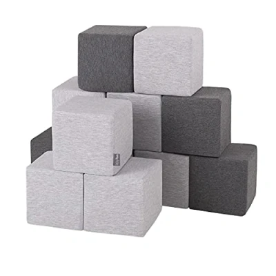 Image of KiddyMoon Soft Foam Cubes Building Blocks 14Cm For Children Multifunctional Construction Montessori Toy Babies, Made In The EU, 12 Pieces, Cubes:Dark Grey Light