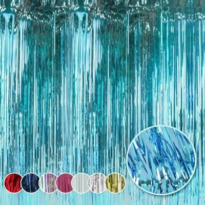 Image of HOVUK Ice Blue Tinsel Lametta Curtain 50cm Foil Party Decor Photo Streamers Backdrop for Christmas, Birthday, Baby Shower, Mermaid, Frozen Decorations