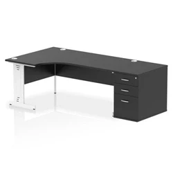 Image of Impulse 1800 LH Crescent Desk Black/White Cable Managed Leg 800 DH Ped