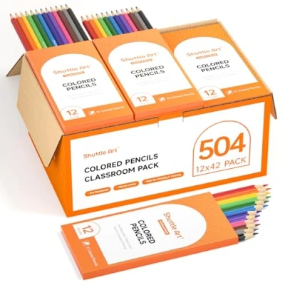 Image of Shuttle Art 504 pack Colouring Pencils Bulk, 12 Colours of 42 Pre sharpened Coloured Pencil Set for School, School Wooden Drawing Kids, Class Supplies
