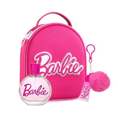 Image of Barbie Fragrance Gift Set for Kids Includes 3D Zip Case, Eau de Toilette Natural Spray and Lip Gloss, Vegan &amp; Dermatologically Tested Set, Perfect Girls Boys