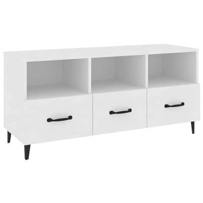 Image of vidaXL Modern White TV Cabinet Stand Engineered Wood, Spacious Storage Drawers &amp; Shelves, Sturdy Construction, Easy Assembly, Ideal for Living Room or Bedroom
