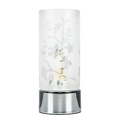 Image of MiniSun Modern Floral Design Glass &amp; Polished Chrome Touch Bedside Table Lamp