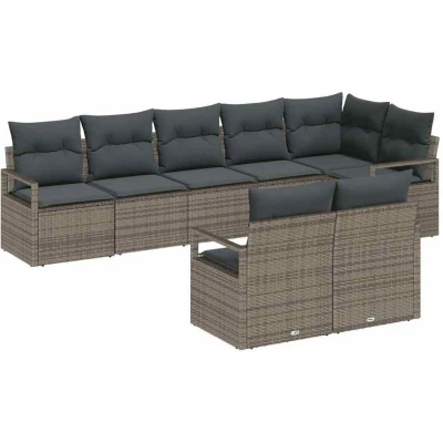 Image of vidaXL 8 Piece Garden Sofa Set with Cushions Grey Poly Rattan