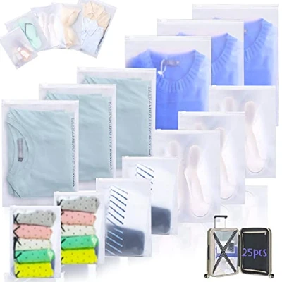 Image of 25 Pcs Travel Storage Bags, Zip Lock Organisers Packing Cubes, Luggage Space Saver for Clothes, Shoes, Cosmetics (5 Size Mixing)