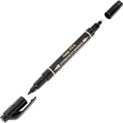 Image of Pentel N75W Permanent Marker Twin Tipped Black Pack of 12