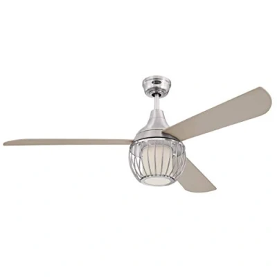 Image of Westinghouse Lighting 72208 Graham 132 cm Nickel Luster Indoor Ceiling Fan, Dimmable LED Light Kit with Opal Frosted Glass and Cage Shade, Remote Control Included
