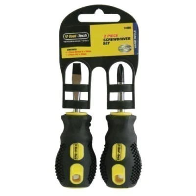 Image of Stubby Short 2 Piece Screwdriver Set Tool Phillips Pozi Slotted Flat