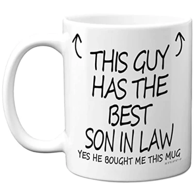 Image of This Guy Has The Best Son in Law Mug Gifts, 11oz Ceramic Dishwasher Safe Coffee Mugs Dad Father Gifts for Birthday, Christmas Fathers Day Present, Premium Cup Made UK Stuff4