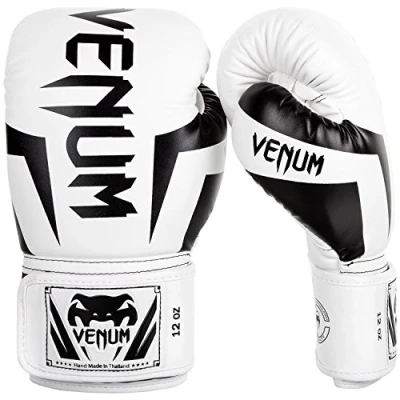 Image of Venum Elite Adults Boxing Gloves, White (White/Black), 12 Oz