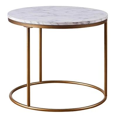 Image of VERSANORA Round Side Table Modern Design Faux Marble Brass Marmo Teamson Home VNF 00076