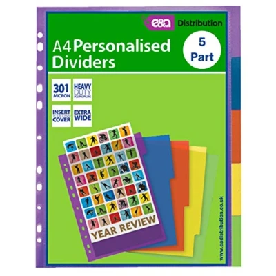 Image of A4 File Dividers Plastic Coloured Tabs Subject Filing Numbered A Z Extra Wide (A4 5 Part Personalised)
