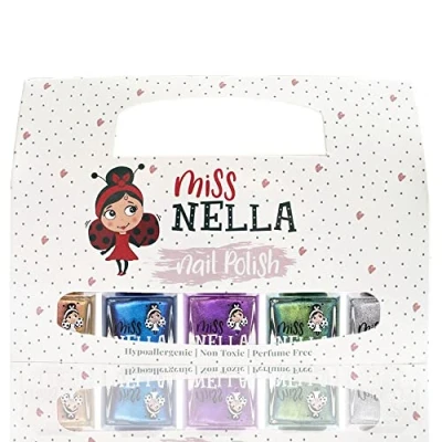Image of Miss Nella SPACE COLLECTION 5 Chrome Nail Polish set Gold, Blue, Purple, Green, Silver, Peel Off kids
