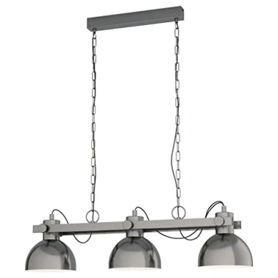 Image of Eglo Lighting Lubenham 3 Lamp Straight Bar Pendant Ceiling Light Nickel Antique, Creme