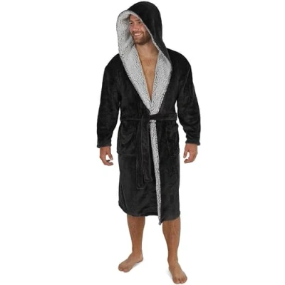Image of CityComfort Dressing Gown Men and Teenagers Super Soft Hooded Mens Fleece Robe Sizes M 2XL Warm Cosy Loungewear Nightwear (Charcoal Black, 2XL)