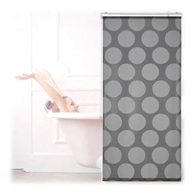 Image of Shower Roller Blind, Geometric Pattern, Flexible Mounting, Dotted Curtain for Bath and Window, 80x240cm, Grey Relaxdays