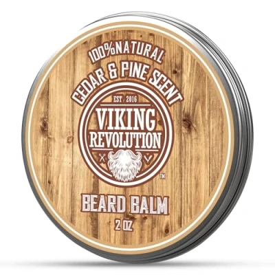 Image of Viking Revolution Beard Balm Natural For Men With Argan &amp; Jojoba Oils Styles, Strengthens Softens Wax Gifts Cedar Pine 57 g