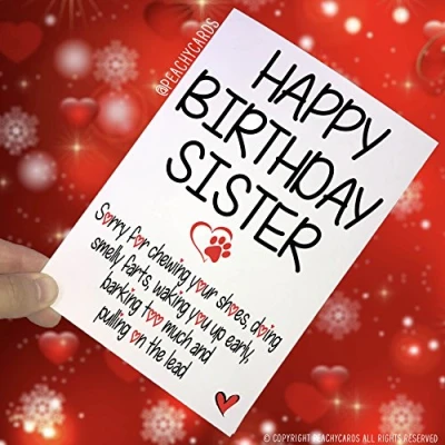 Image of Birthday Cards from The Dog, Funny Card Dog Card, Sister Thanks Sister, Novelty Family Pet Fun PC272