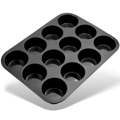 Image of Eidoct 12 Hole Muffin Tray with PFOA Non Stick, Robust 1mm Carbon Steel, 35 x 27cm Cupcake Tin, Stick Sturdy Baking Yorkshire Pudding Pan
