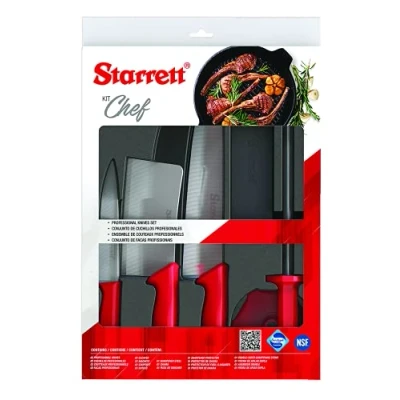 Image of Starrett Professional Stainless Steel Chefs Kitchen Knife Set 6 Pieces Red Handle