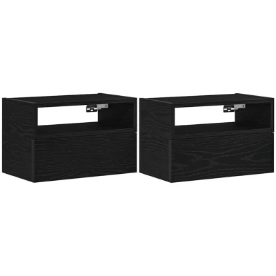 Image of vidaXL wall mounted bedside cabinets floating black dual compact engineered wood storage nightstands 45x26x28.5 cm bedroom furniture
