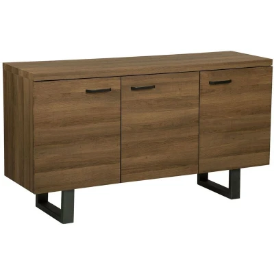Image of Modern 3 Door Sideboard Dark Wood Storage Cabinets Metal Grey Base Timber