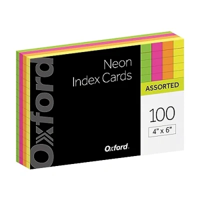 Image of Oxford Neon Index Cards, 4&quot; x 6&quot;, Ruled, Assorted Colors, 100 Per Pack (99755EE)