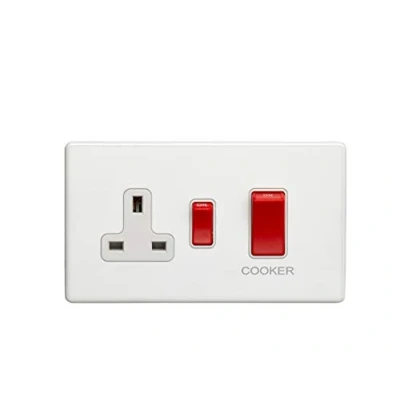 Image of 45Amp DP Cooker Switch With 13Amp Socket Flat Concealed White Plate Rockers