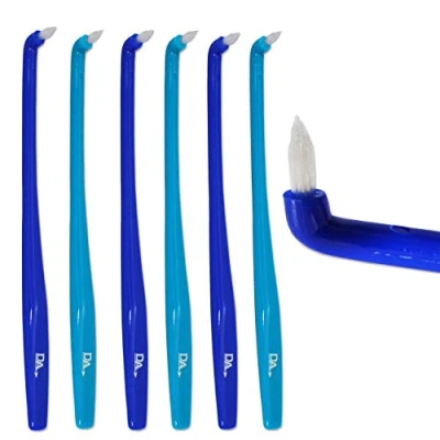 Image of 6 x Slim Interspace Toothbrush, Blue Brushes for Orthodontic Braces &amp; Bridges
