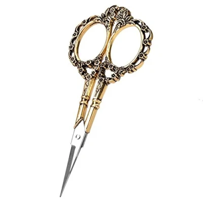 Image of Hilitand 1 x Vintage Flower Pattern Sewing Embroidery Classic Forged Stainless Steel Tailor Scissors (Golden)