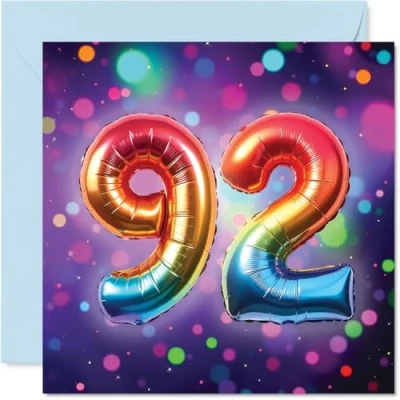 Image of 92nd Birthday Cards for Men Women Rainbow Foil Balloon Happy Card 92 Year Old Man Woman Grandad Husband Grandma Nan, 145mm Bday Greeting